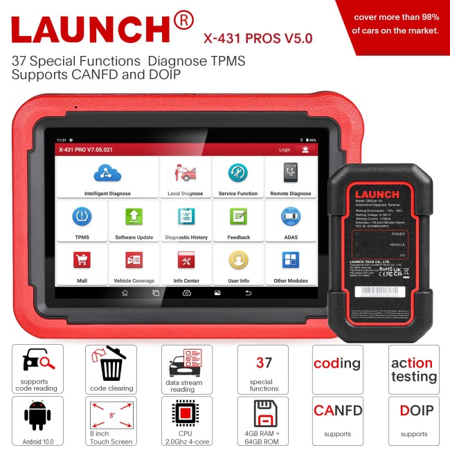 Launch X431 PRO Elite OBD2 Scanner Bidirectional Scan Tool with CANFD DOIP,  ECU Coding,Full System,32+ Resets,Key Program,VAG Guide